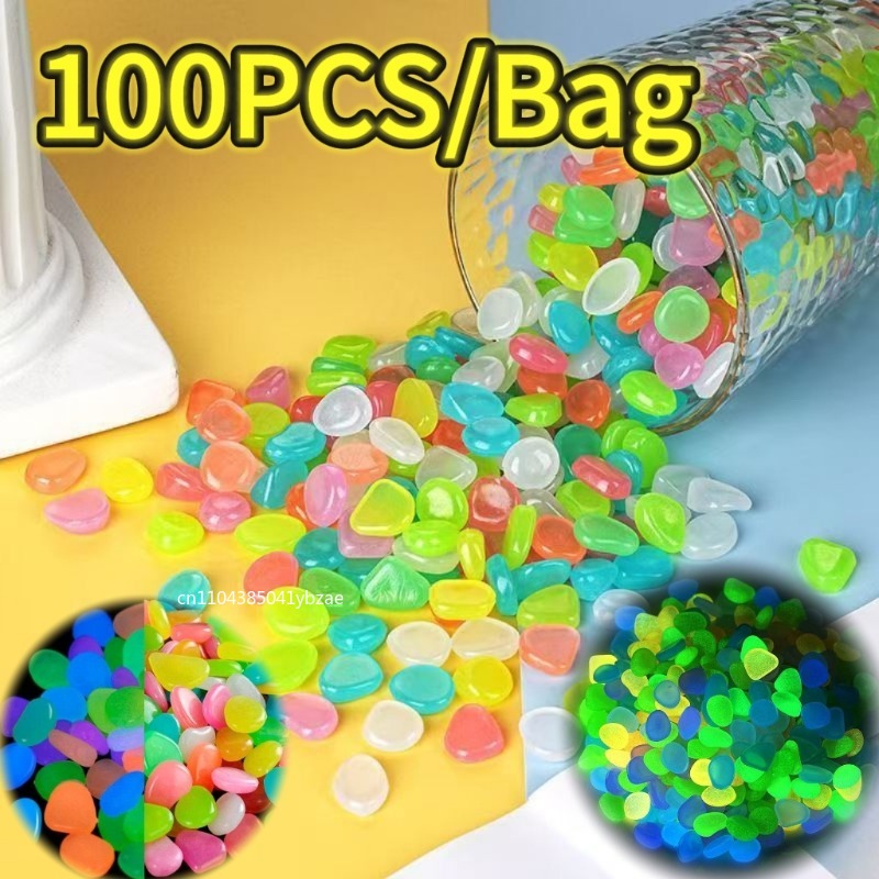 Aquarium Planting - 100-800 Buah Kerikil Menyala Dalam Gelap,