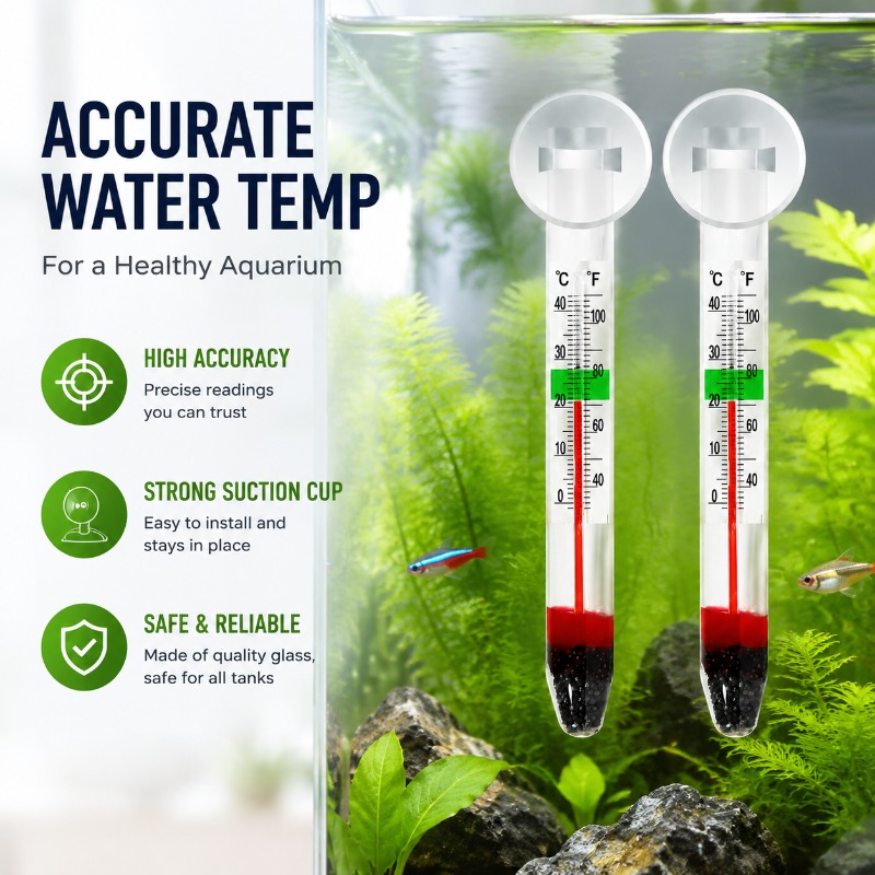 Planted Aquarium Water Temperature - Termometer Kaca Akuarium dengan Suction Cup,